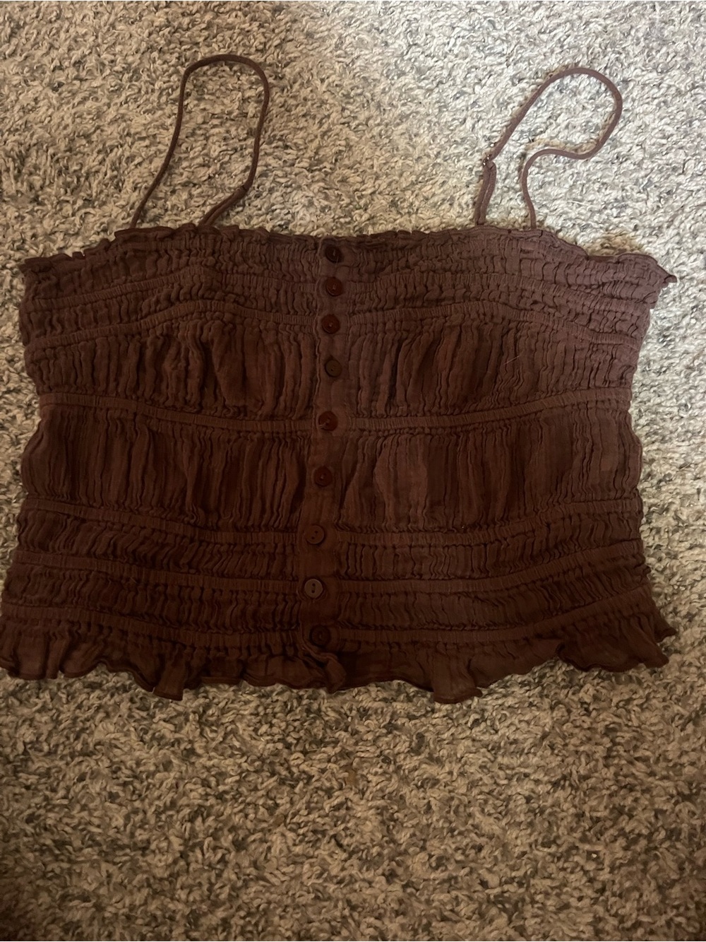 Free People Chocolate Brown Smocked Button Cami